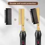 Black Electric Hot Comb Hair Straightener - Fast Heating Styling Tool with 3 Temp Settings & Anti-Scald Guard
