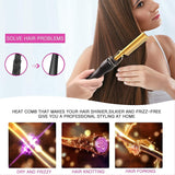 Black Electric Hot Comb Hair Straightener - Fast Heating Styling Tool with 3 Temp Settings & Anti-Scald Guard - 45-Degree Angle