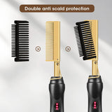 Rose Red And Black Electric Hot Comb Hair Straightener - Fast Heating Styling Tool with 3 Temp Settings & Anti-Scald Guard - Top-Down View