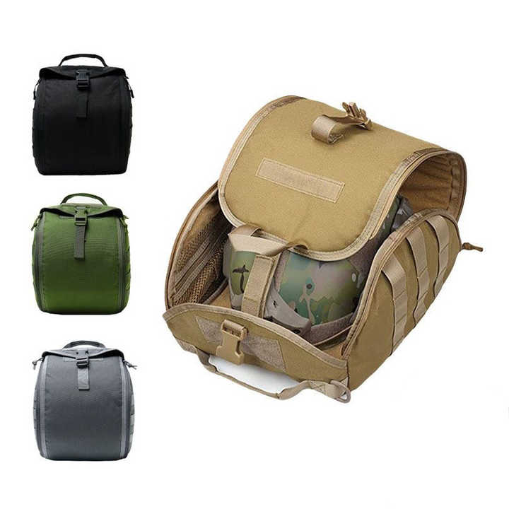 Grey Tactical Helmet Bag & Utility Pouch - Padded MOLLE Gear Storage Carrier