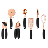 Black And Rose Gold 7-Piece Kitchen Gadget Set - Stainless Steel Utensils with Comfort Grip Handles - Front View