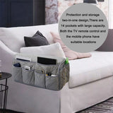 2 Pcs Black Quilted Sofa Armrest Organizer Caddy - Multi-Pocket Remote Control Holder Bag - Side View