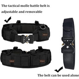 Black Adjustable Tactical Battle Belt Set - Padded MOLLE Outer & Nylon Inner Belt - 45-Degree Angle