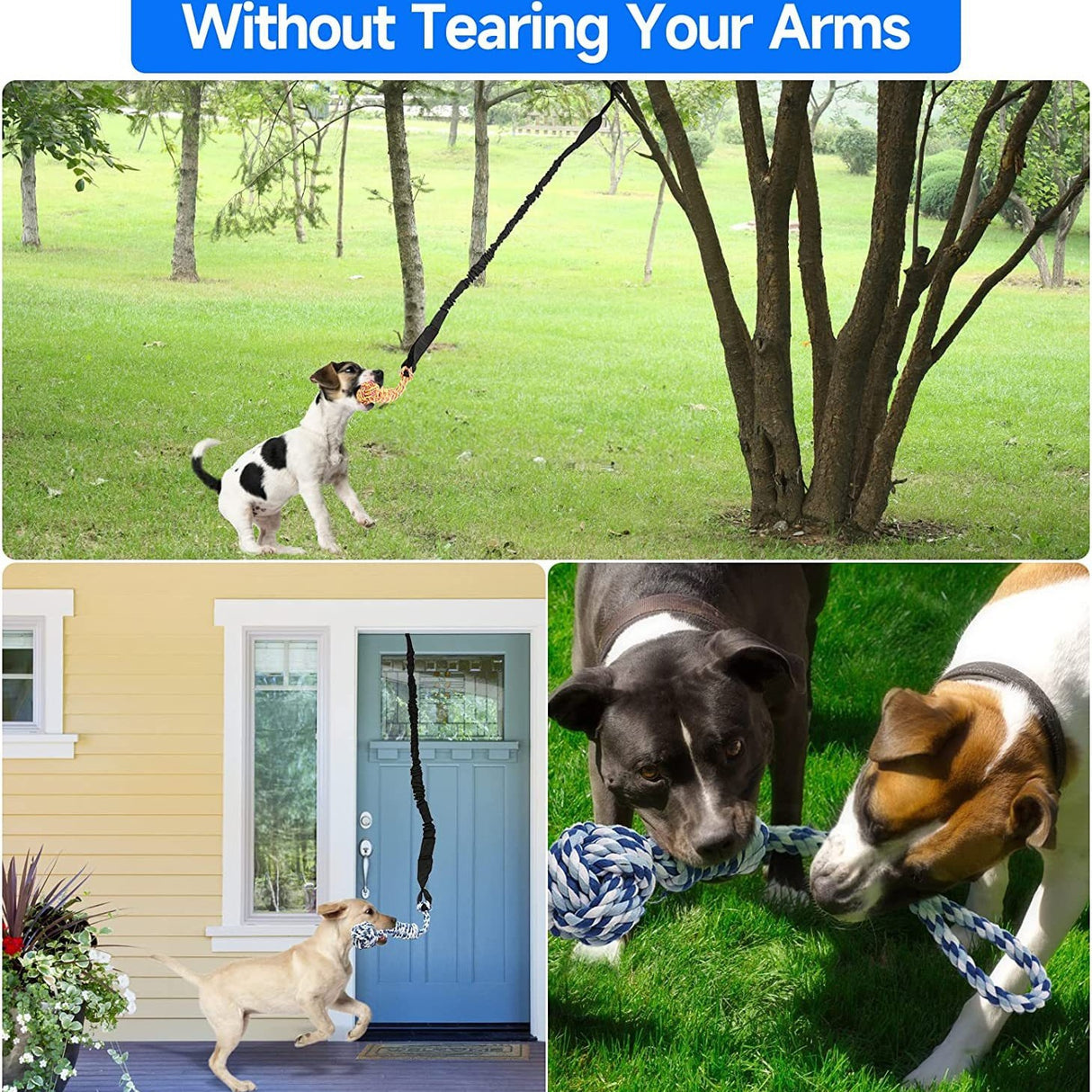 Black And Colored Cotton Balls Interactive Bungee Dog Tug Toy - Hanging Rope Ball for Solo Play & Exercise