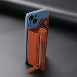 2 Pcs Khaki Multifunction Stick-On Phone Wallet - PU Leather Card Holder with Zipper & Flip Cover - Rear View