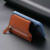 2 Pcs Khaki Multifunction Stick-On Phone Wallet - PU Leather Card Holder with Zipper & Flip Cover - Close-Up Angle