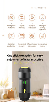 Silver 3-in-1 Portable Electric Espresso Maker - Rechargeable Travel Coffee Machine for Capsules & Ground Coffee - Side View