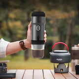 Silver 3-in-1 Portable Electric Espresso Maker - Rechargeable Travel Coffee Machine for Capsules & Ground Coffee - Close-Up Angle