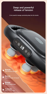 Dark Grey Advanced 6-Head Percussion Massager with Heat - Rechargeable Deep Tissue Muscle Relief Gun - Side View