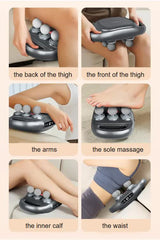 Dark Grey Advanced 6-Head Percussion Massager with Heat - Rechargeable Deep Tissue Muscle Relief Gun - Rear View