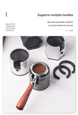 Silver Diamond Professional Aluminum Espresso Tamping Station - Adjustable Portafilter Holder Stand - Close-Up Angle