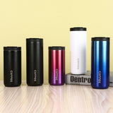 Blue Gradient Color Sleek Insulated Stainless Steel Coffee Tumbler Set (400ml & 500ml) - One-Touch Lid Travel Mugs - Side View
