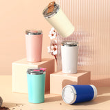 White 316 Stainless Steel Rechargeable Electric Self-Stirring Mug - 420ml Automatic Mixing Cup with Magnetic Rotor - Front View
