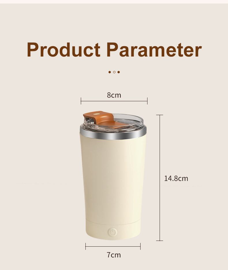 White 316 Stainless Steel Rechargeable Electric Self-Stirring Mug - 420ml Automatic Mixing Cup with Magnetic Rotor