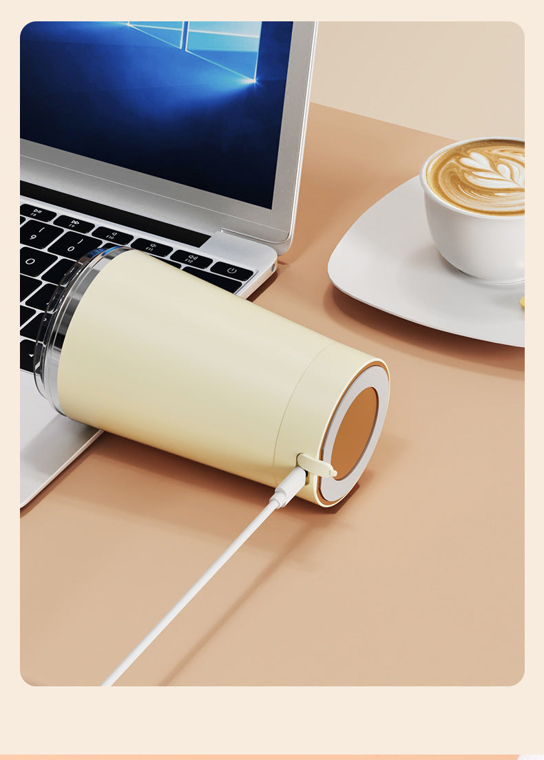 Pink 316 Stainless Steel Rechargeable Electric Self-Stirring Mug - 420ml Automatic Mixing Cup with M
