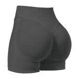 XL Grey High-Elastic Hip Yoga Shorts - Seamless Mid-Intensity Pilates Workout Shorts