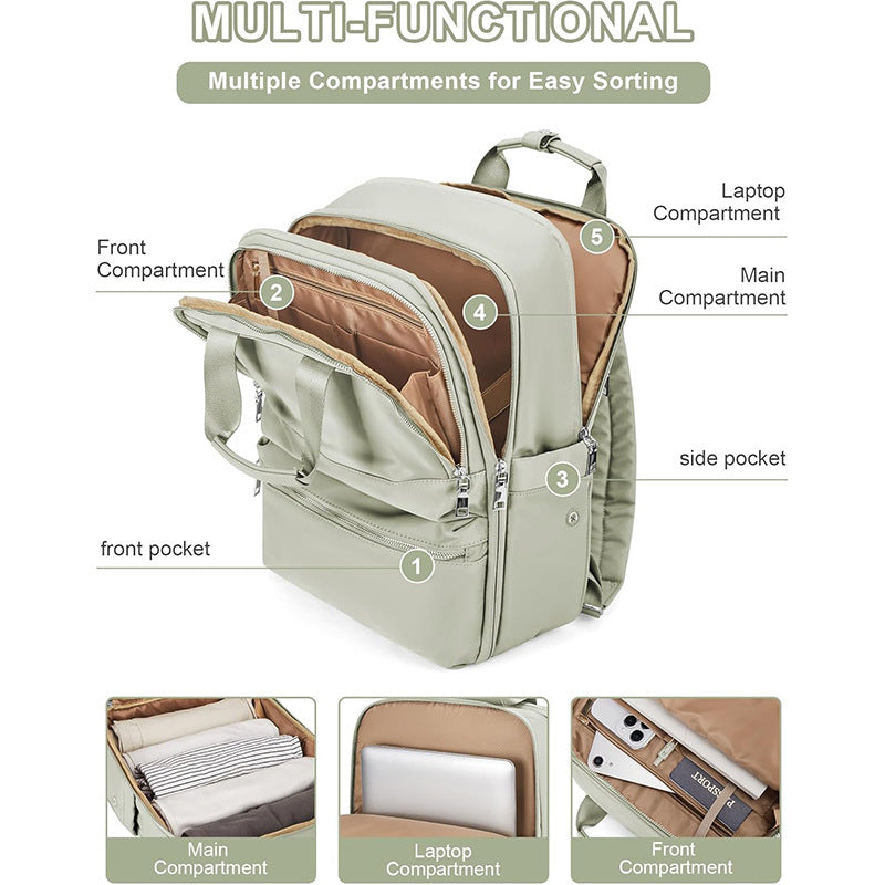 Green Large Capacity Travel Laptop Backpack - Sleek Business Shoulder Bag with Padded Compartment