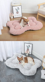M Grey Rose Velvet Fish Scale Pet Bed - Creative Bone-Shaped Soft and Cozy Dog & Cat Nest - Top-Down View