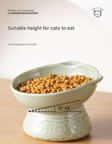 White Vintage Slow Feeder Ceramic Pet Bowl - Anti-Choke Wide-Mouth Design for Cats & Dogs, Prevents Black Chin - Front View