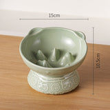 Green Vintage Slow Feeder Ceramic Pet Bowl - Anti-Choke Wide-Mouth Design for Cats & Dogs, Prevents Black Chin