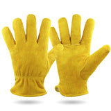 L Yellow Durable Cowhide Work Gloves - Insulated Windproof Anti-Slip for Outdoor Handling & Cycling