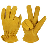 XL Yellow Durable Cowhide Work Gloves - Insulated Windproof Anti-Slip for Outdoor Handling & Cycling - Front View