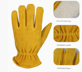 L Coffee Durable Cowhide Work Gloves - Insulated Windproof Anti-Slip for Outdoor Handling & Cycling - Front View