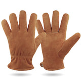 XL Coffee Durable Cowhide Work Gloves - Insulated Windproof Anti-Slip for Outdoor Handling & Cycling