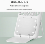 Green Portable Handheld Fan with Makeup Mirror - USB Rechargeable 3-Speed Mini Fan for Summer Cooling - Side View