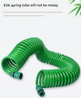10m Retractable Spring Garden Hose with 5-Function Spray Gun - EVA Burst-Proof Watering Hose for Car Washing - Front View