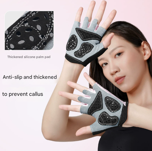 L Purple Women's Summer Cycling Gloves - Breathable Half-Finger Non-Slip Fitness Training Gloves for Weightlifting