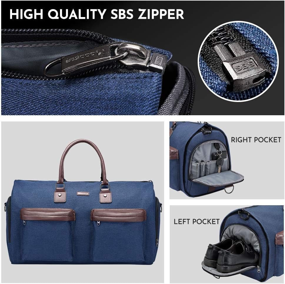Grey 45L Garment Duffel Bag - Men's Travel Suit Bag - Carry On Weekender