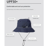 Khaki 2pcs Waterproof Bucket Hat - Foldable Outdoor Sun Hat - 55-59cm - with Chinstrap - Side View