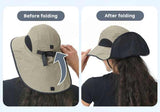 White Wide Brim Sun Hat with Cape - Foldable UV Protection - 10cm Brim - Front View