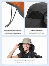 Black White Wide Brim Sun Hat with Cape - Foldable UV Protection - 10cm Brim