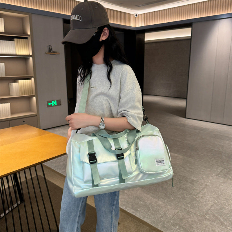 Light Green Iridescent Gym Bag with Wet-Dry Separation - Large Capacity Travel and Fitness Duffel