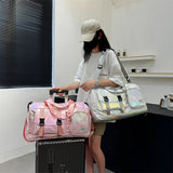 White Iridescent Gym Bag with Wet-Dry Separation - Large Capacity Travel and Fitness Duffel - Front View