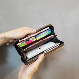 Black-Checkered Women's Classic Quilted Long Wallet - Premium Diamond Stitch Zip Around Card Holder with Multiple Compartments - Front View
