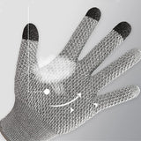 Grey 3-Pack Cut Resistant Gloves (Level 5 Protection) - Pineapple Grip, Touchscreen Compatible, Food Safe for Kitchen, Butcher & Fish Cleaning - One Size Fits Most - Front View