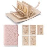 Pink Foldable Travel Jewelry Organizer - Velvet Zippered Case with Transparent Pages & Detachable Pouches - Close-Up Angle