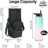Black Insulated Cup Holder Bag with Adjustable Strap - Water Bottle Carrier with Lock Drawstring & Heatproof Handle - Front View