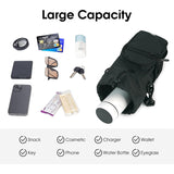 Black Insulated Cup Holder Bag with Adjustable Strap - Water Bottle Carrier with Lock Drawstring & Heatproof Handle - 45-Degree Angle