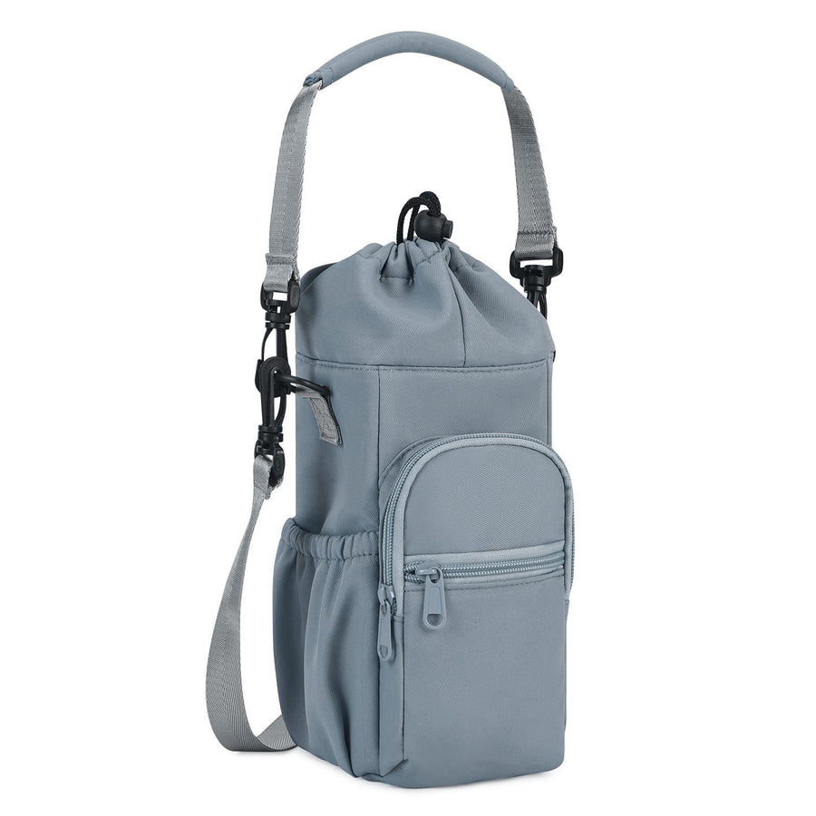 Blue Insulated Cup Holder Bag with Adjustable Strap - Water Bottle Carrier with Lock Drawstring & Heatproof Handle