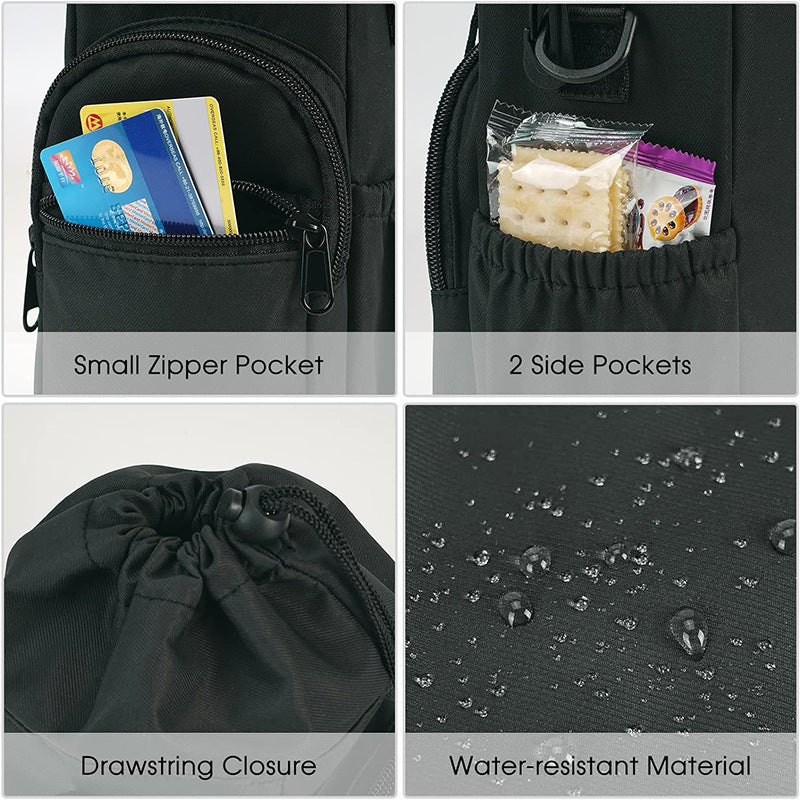 Green Insulated Cup Holder Bag with Adjustable Strap - Water Bottle Carrier with Lock Drawstring & Heatproof Handle