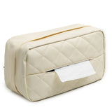 White 2-Pack Car Tissue Box Holder Set - Universal Sun Visor & Seat Back PU Leather Organizer