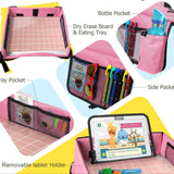 Pink Car Seat Organizer Tray for Kids - Travel Toy Storage with 43x36.5x30cm Large Capacity - Backseat Activity Tray with Storage Pockets - Front View