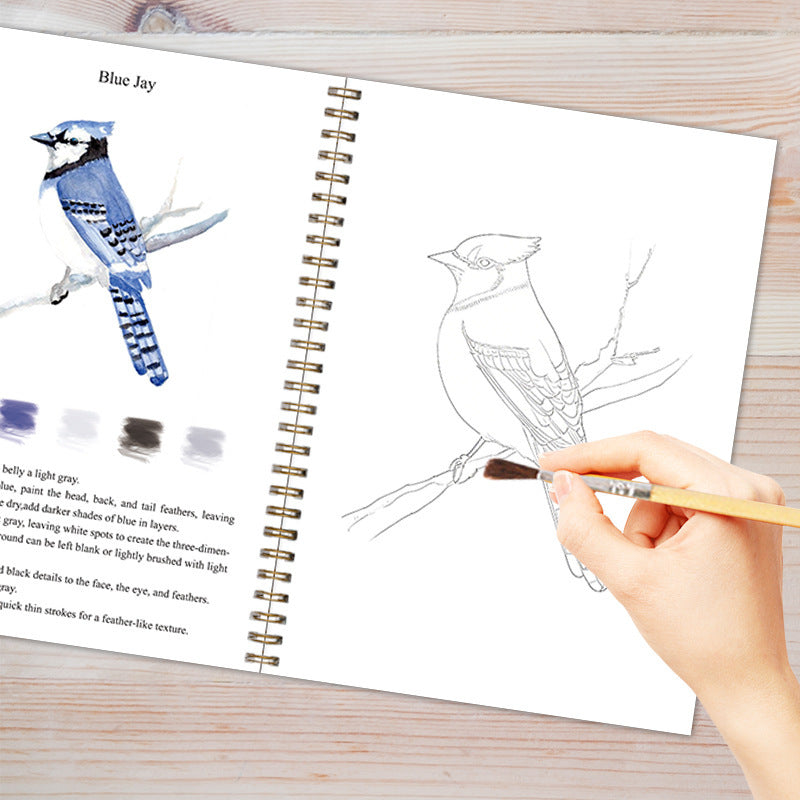 Animals 2-Pack Watercolor Painting Set - Premium Bird-Themed Coloring Books with Watercolor Paints (22.86x16.51cm) - Artist-Grade Workbook Kit