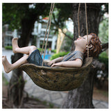 Walnut Boy Swing Resin Ornament - 20.5x11x12.5cm Charming Garden Hanging Decor for Trees & Patios - Front View