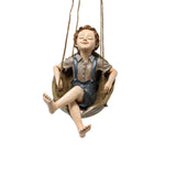 Walnut Boy Swing Resin Ornament - 20.5x11x12.5cm Charming Garden Hanging Decor for Trees & Patios - Side View