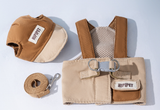 XL Brown Pet Sun Hat with Adjustable Strap + Leash & Harness 3-Piece Set - Breathable Summer Cap for Dogs & Cats with Ear Holes